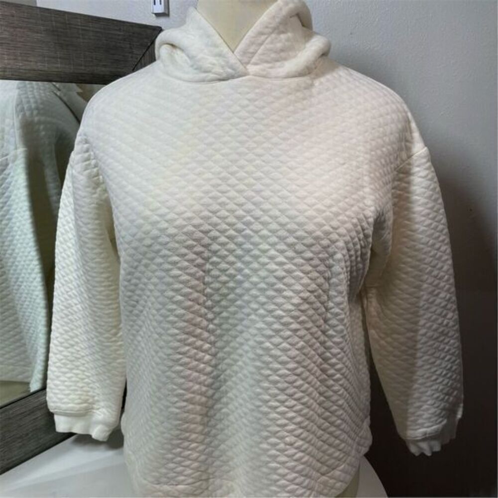 Women's Quilted Knit Hooded sweatshirt  Ivory Size Xl Casual